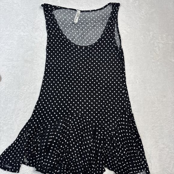 Zinna Black White Polka Dot Flounce Hem Tank Top Size Small - Picture 1 of 7
